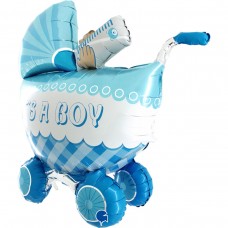 Фольгированный шар Коляска детская голубая
