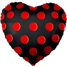 Фольгированное сердце черное в красную точку