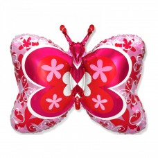 Шар фольгированный бабочка красно розовая